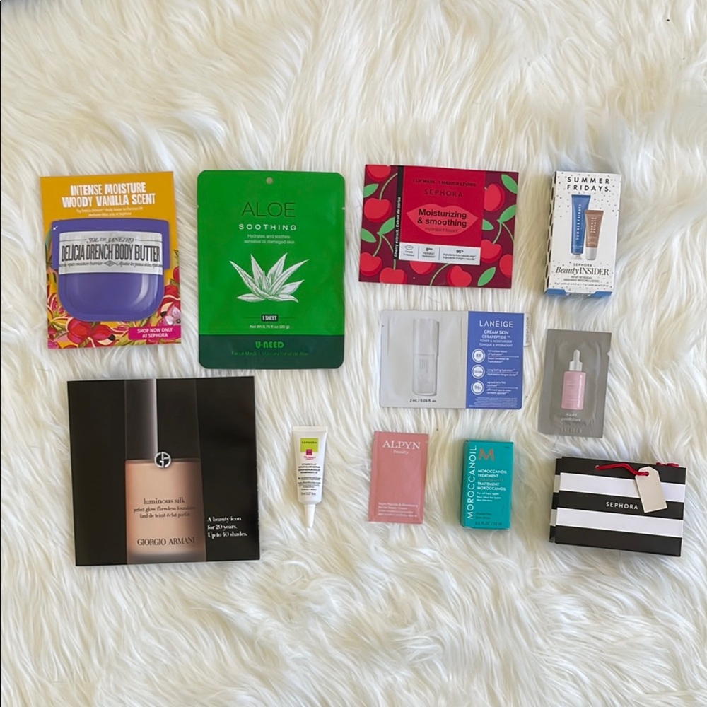 Sephora Skincare and Make up samples - Summer Fridays MoroccanOil Dermalogica